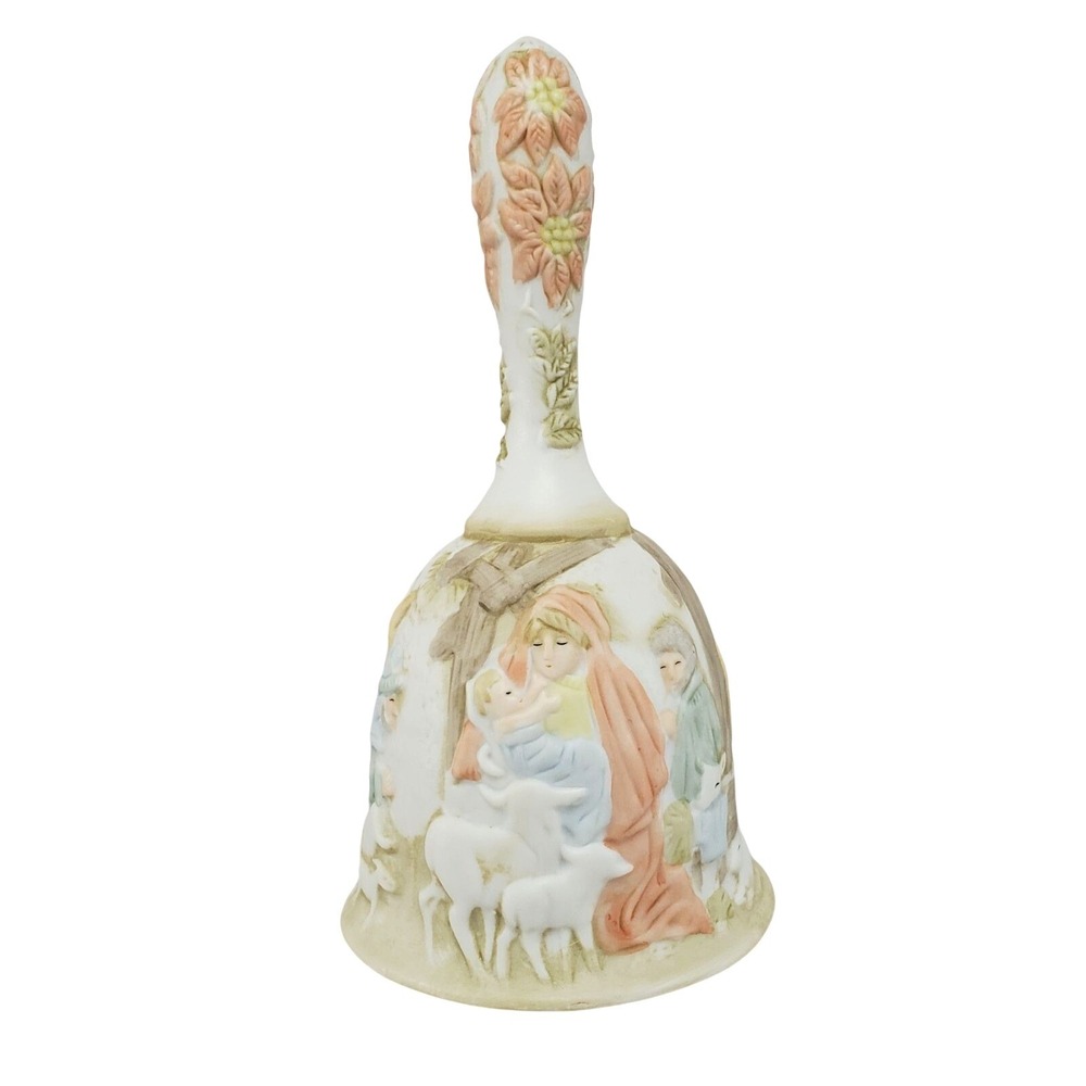 VTG Lefton Christopher Collection Porcelain Nativity Bell Hand Painted 1982